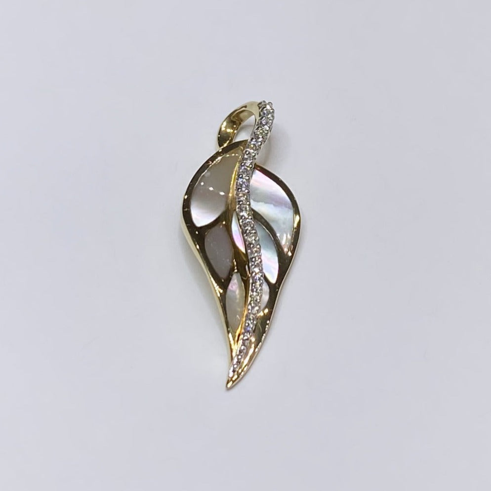 Na Hoku Maile Leaf Diamond Pendant 14k