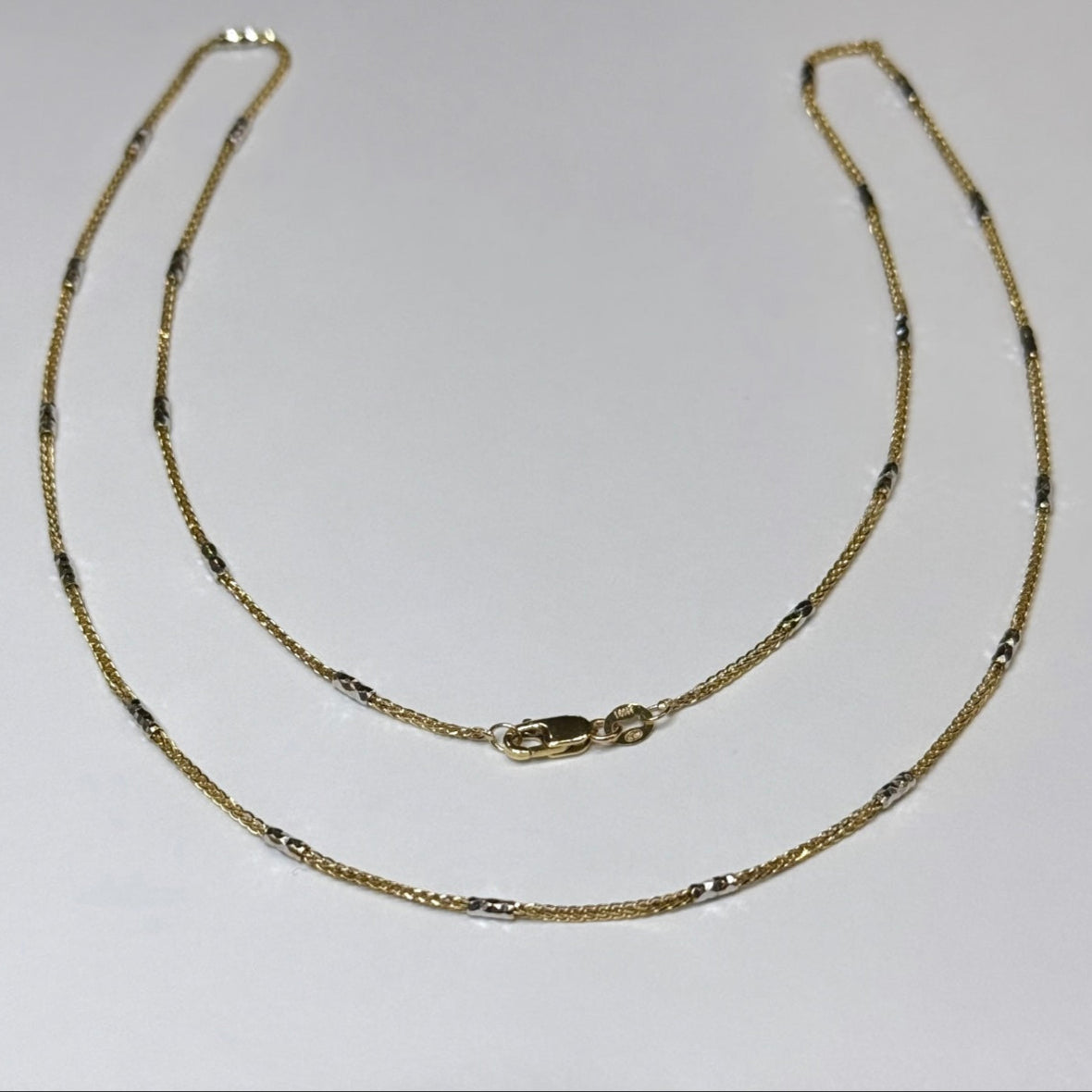 14k Two-Tone Diamond Cut Stations Wheat Chain