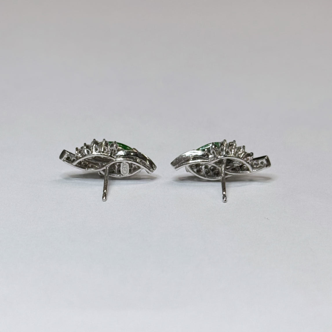 14k Marquise Shape Jade & Diamond Earrings