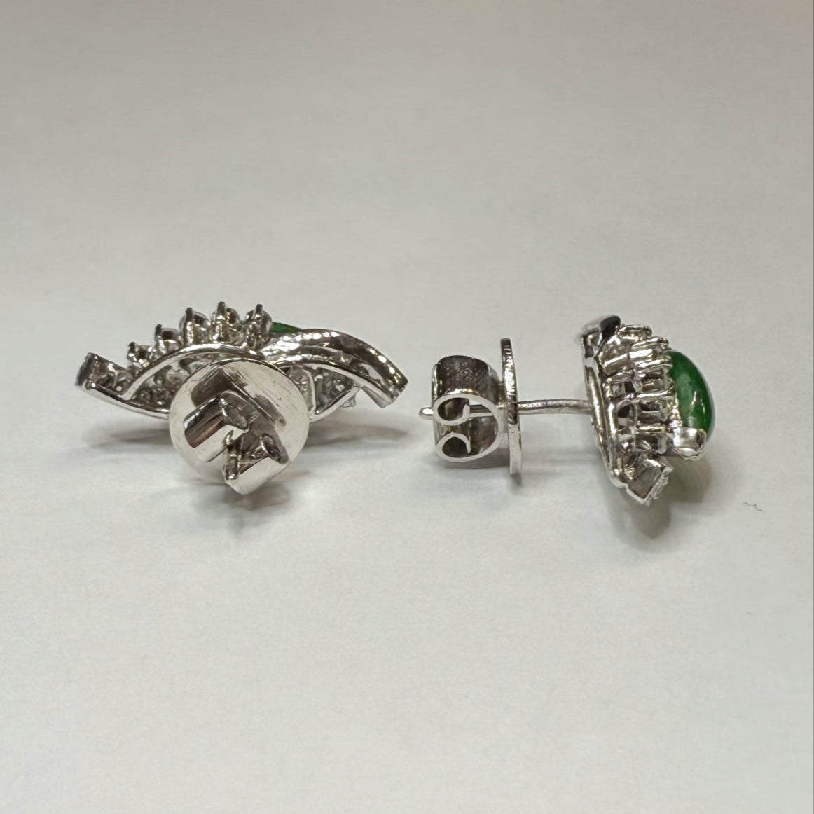 14k Marquise Shape Jade & Diamond Earrings