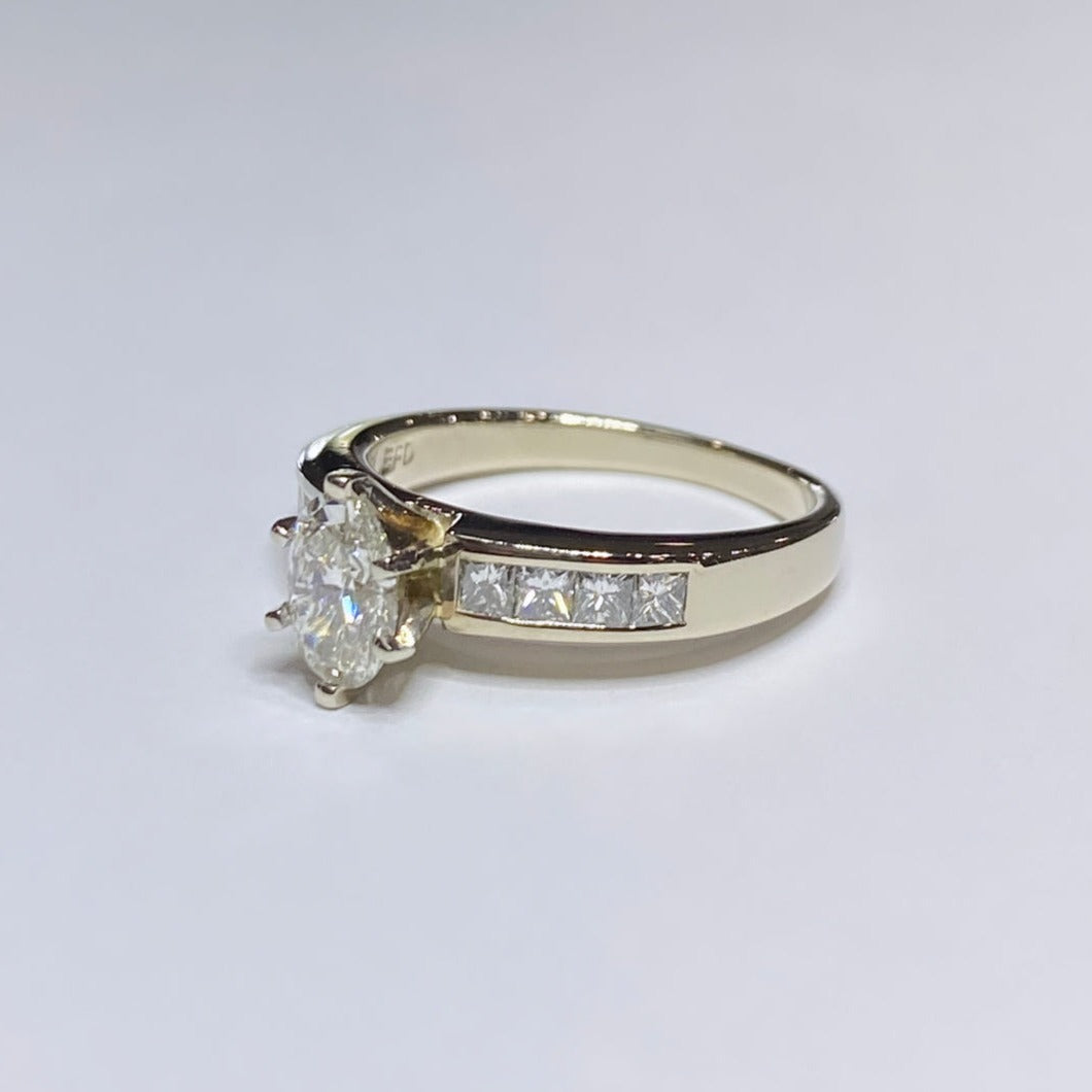 1ctw Oval & Princess Cut Diamond Ring 14k