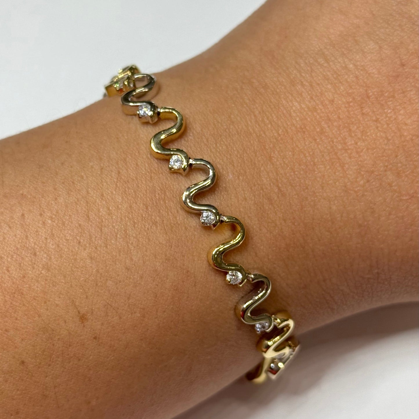 18k Two-tone CZ Wave Bracelet