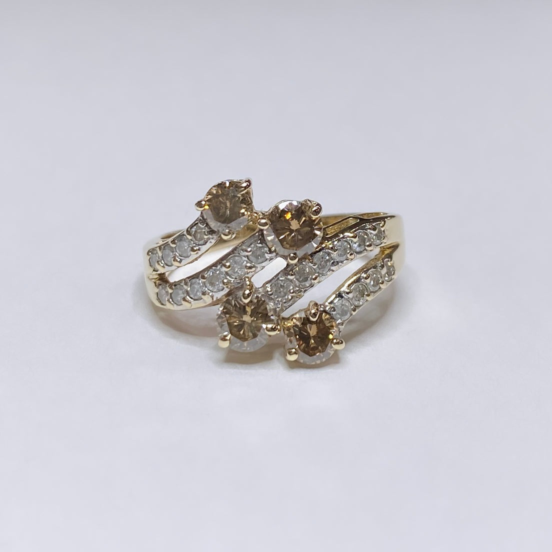 14k Chocolate Diamond Four Row Ring