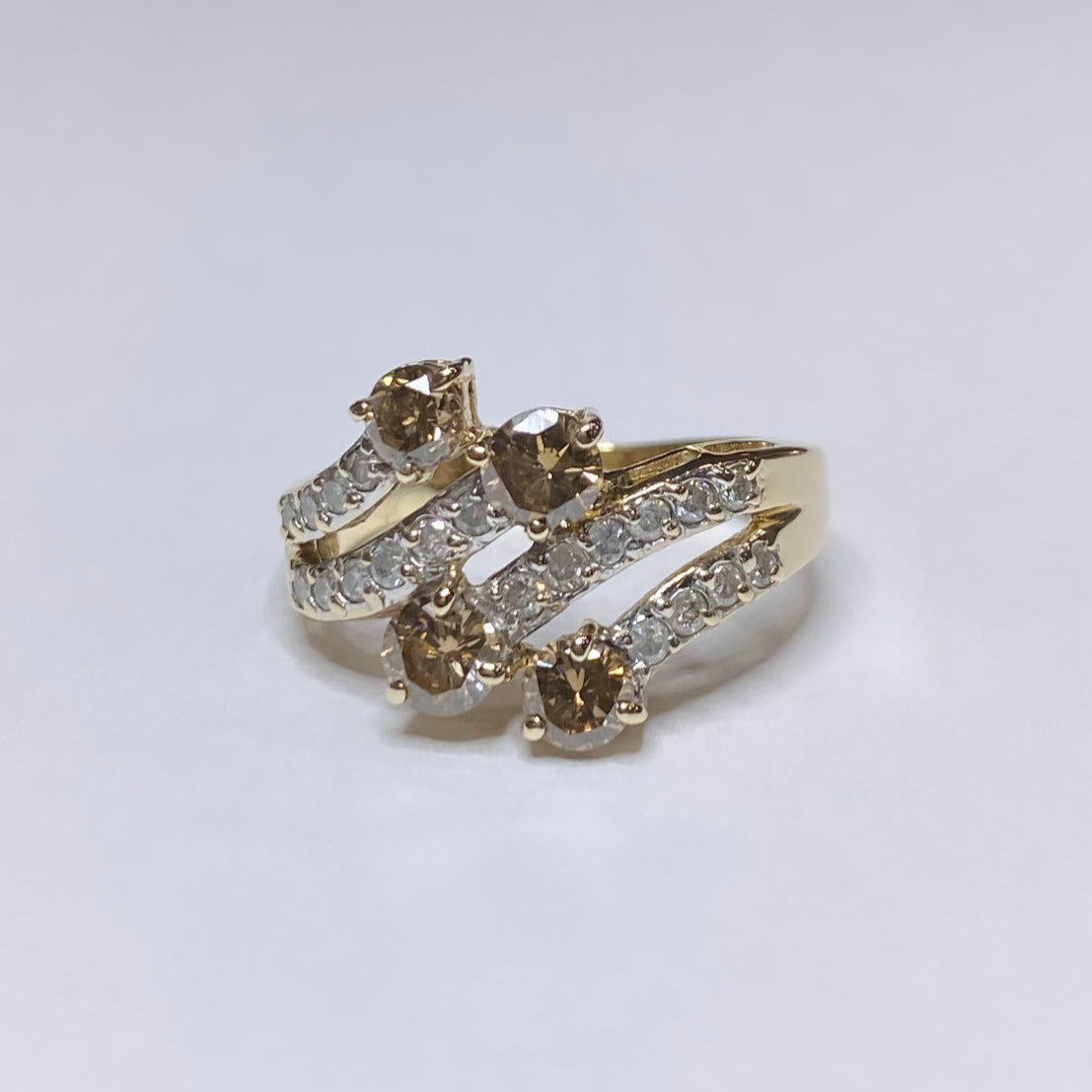 14k Chocolate Diamond Four Row Ring