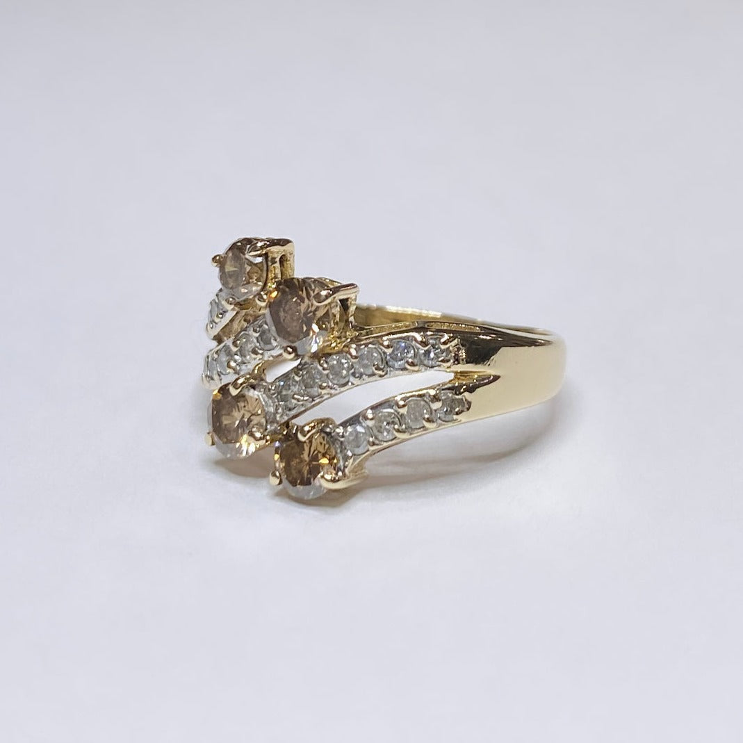 14k Chocolate Diamond Four Row Ring
