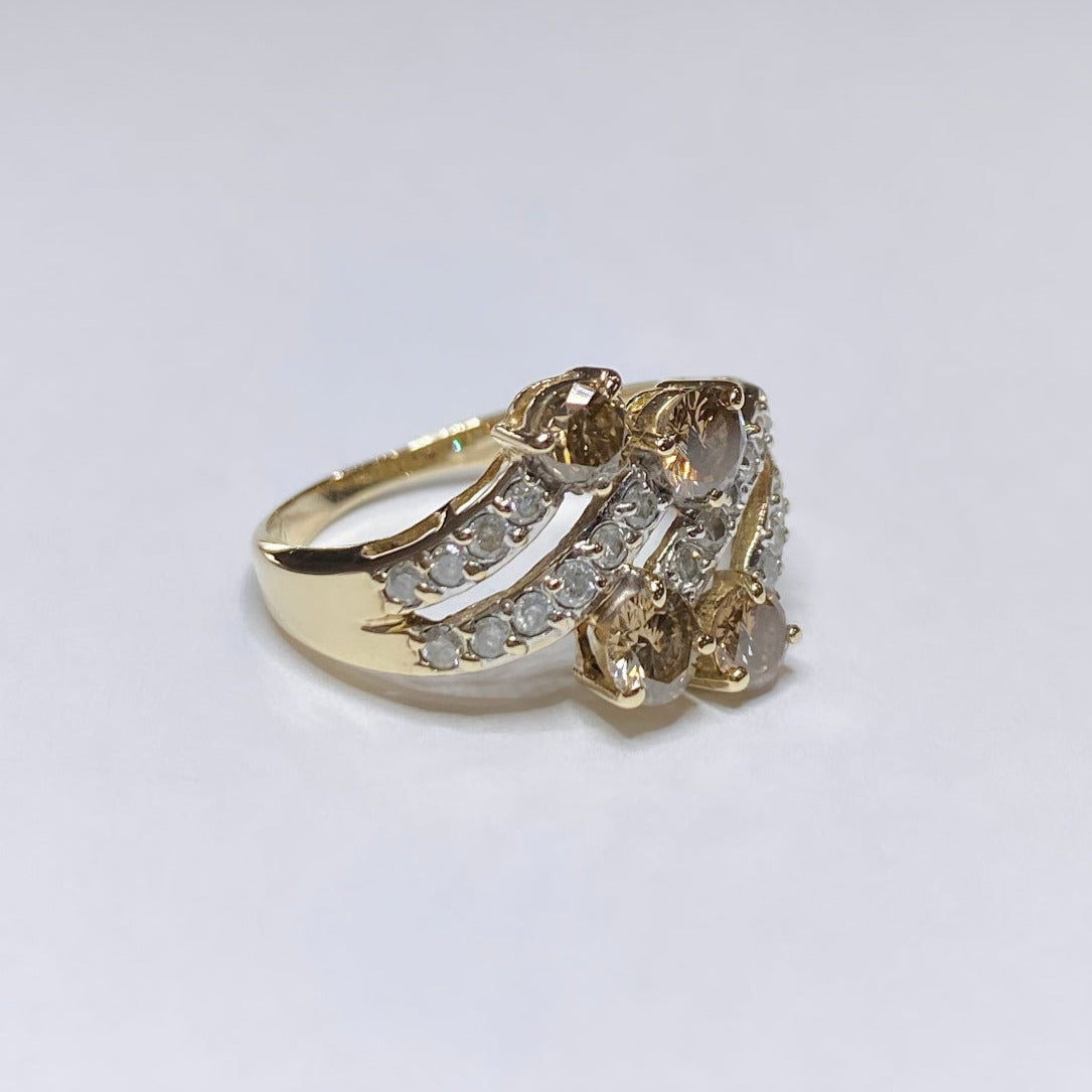 14k Chocolate Diamond Four Row Ring