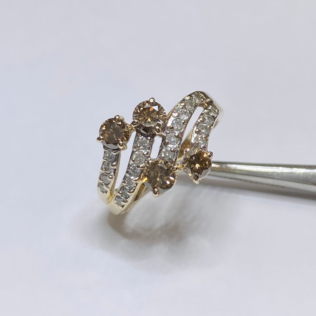 14k Chocolate Diamond Four Row Ring