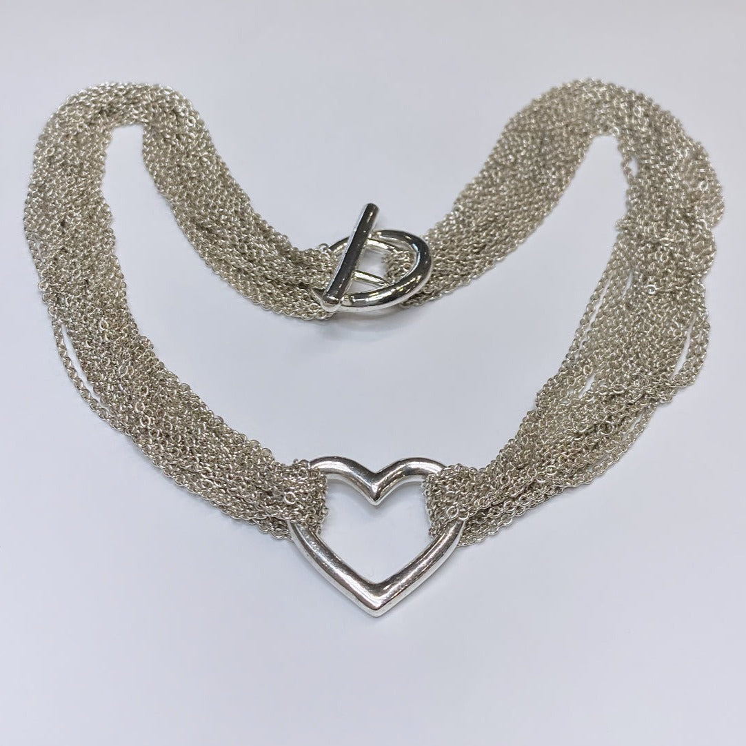 T & Co. 925 Open Heart Mesh Necklace 15.75"