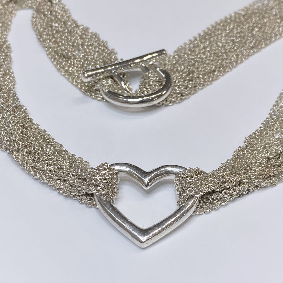 T & Co. 925 Open Heart Mesh Necklace 15.75"