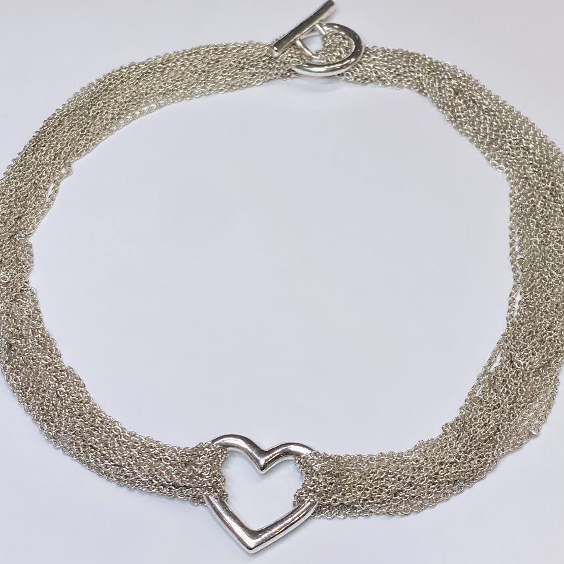 T & Co. 925 Open Heart Mesh Necklace 15.75"