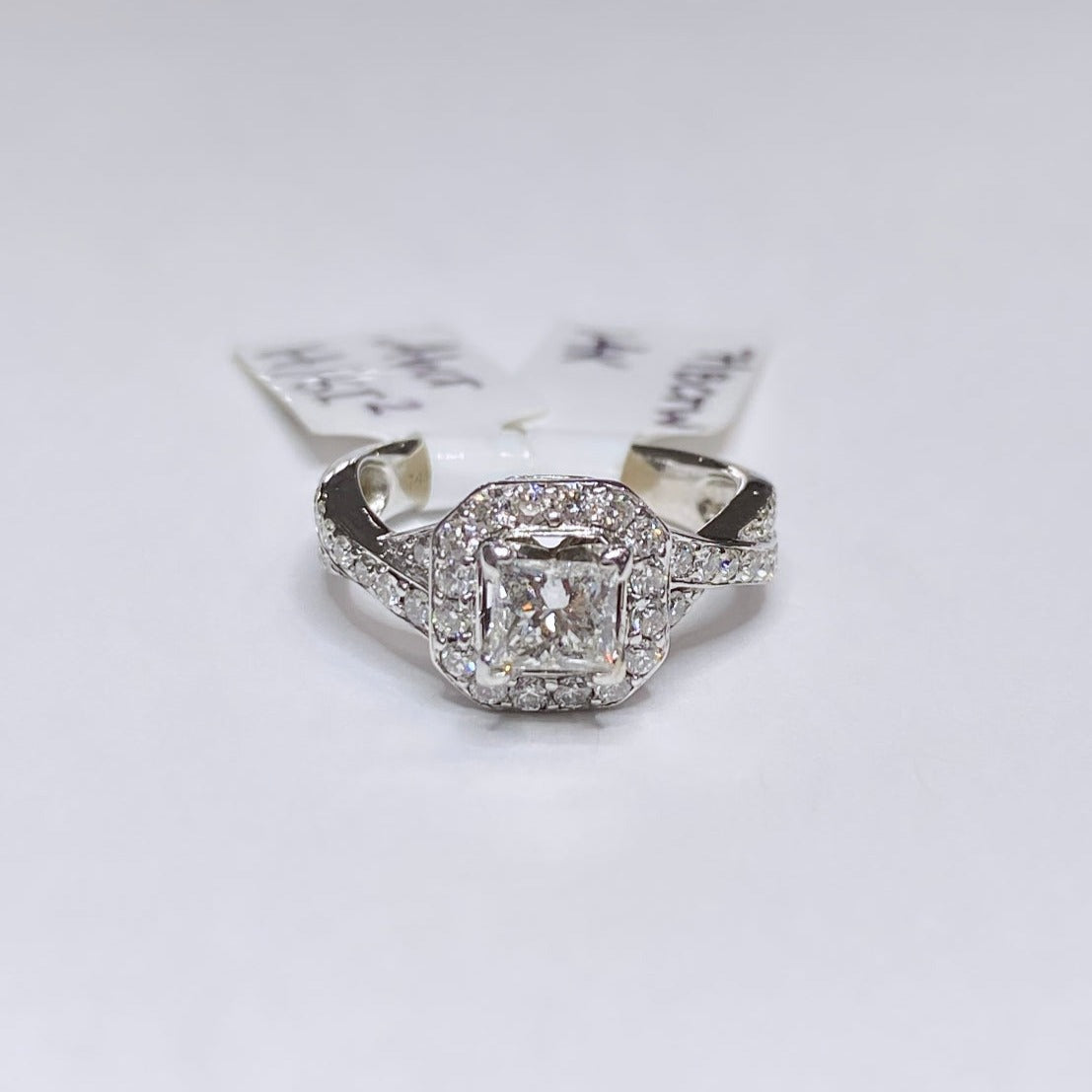 0.46ct Princess Cut Diamond & Halo Crossover Ring 14k