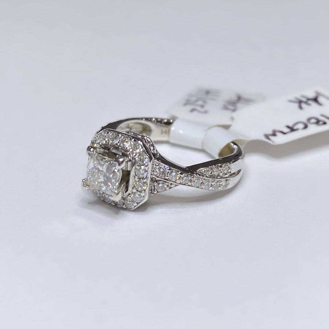 0.46ct Princess Cut Diamond & Halo Crossover Ring 14k