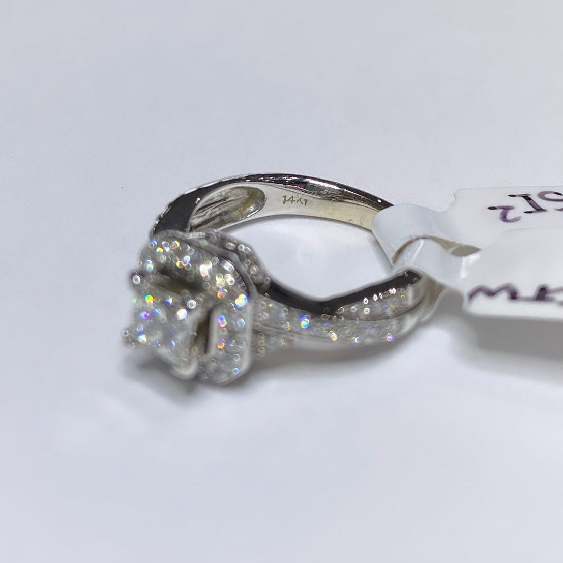 0.46ct Princess Cut Diamond & Halo Crossover Ring 14k