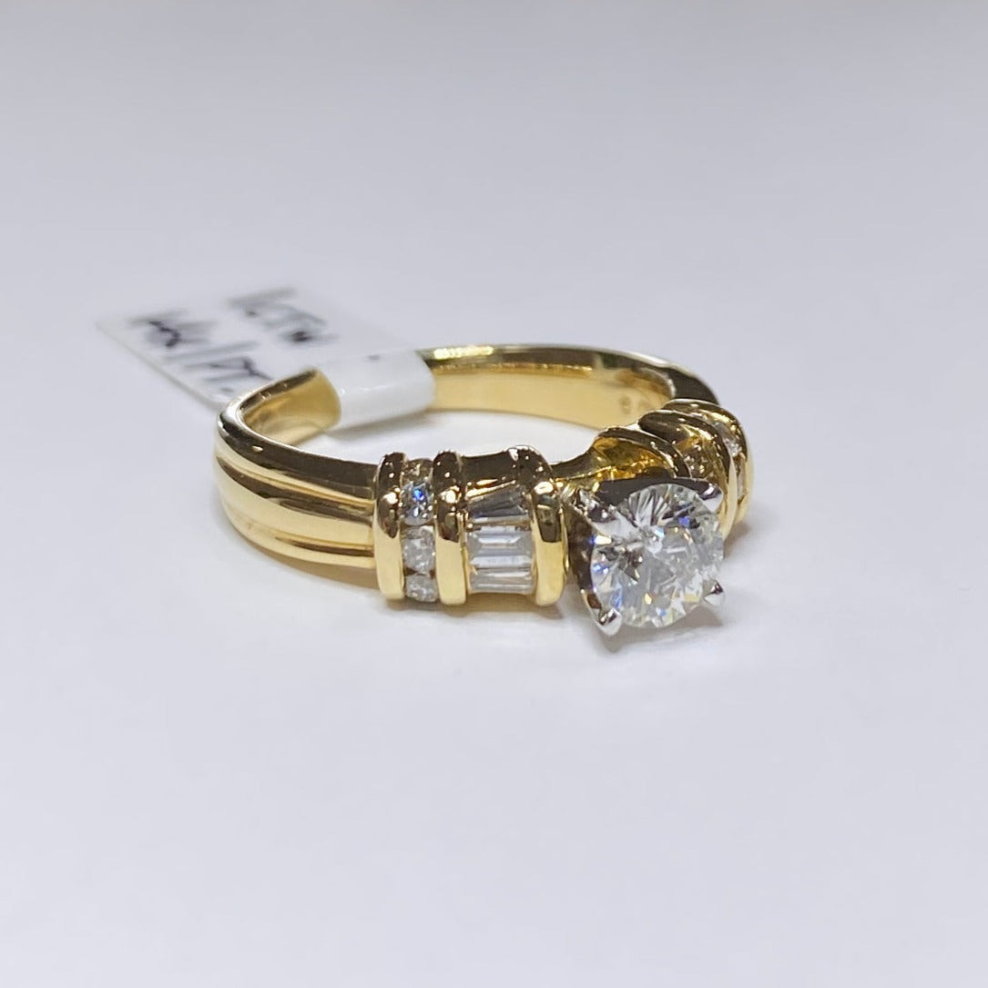 Round & Baguette Diamond Engagement Ring