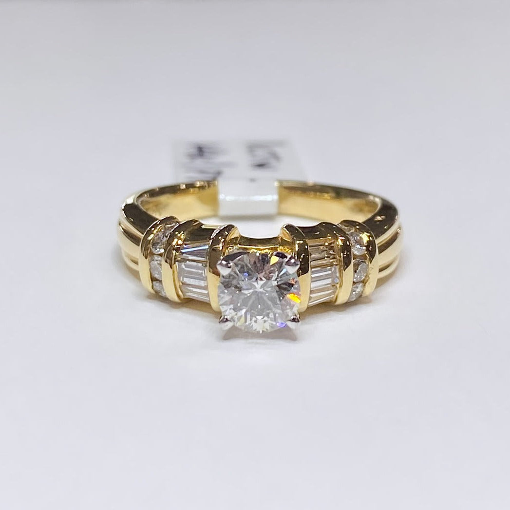 Round & Baguette Diamond Engagement Ring