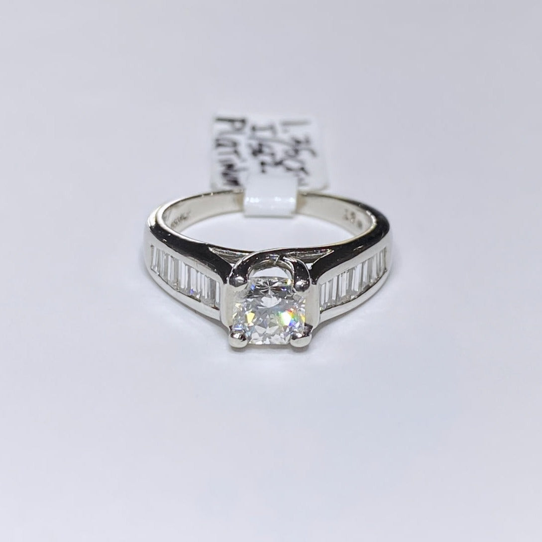 Platinum Radiant Cut W/Baguettes Ring