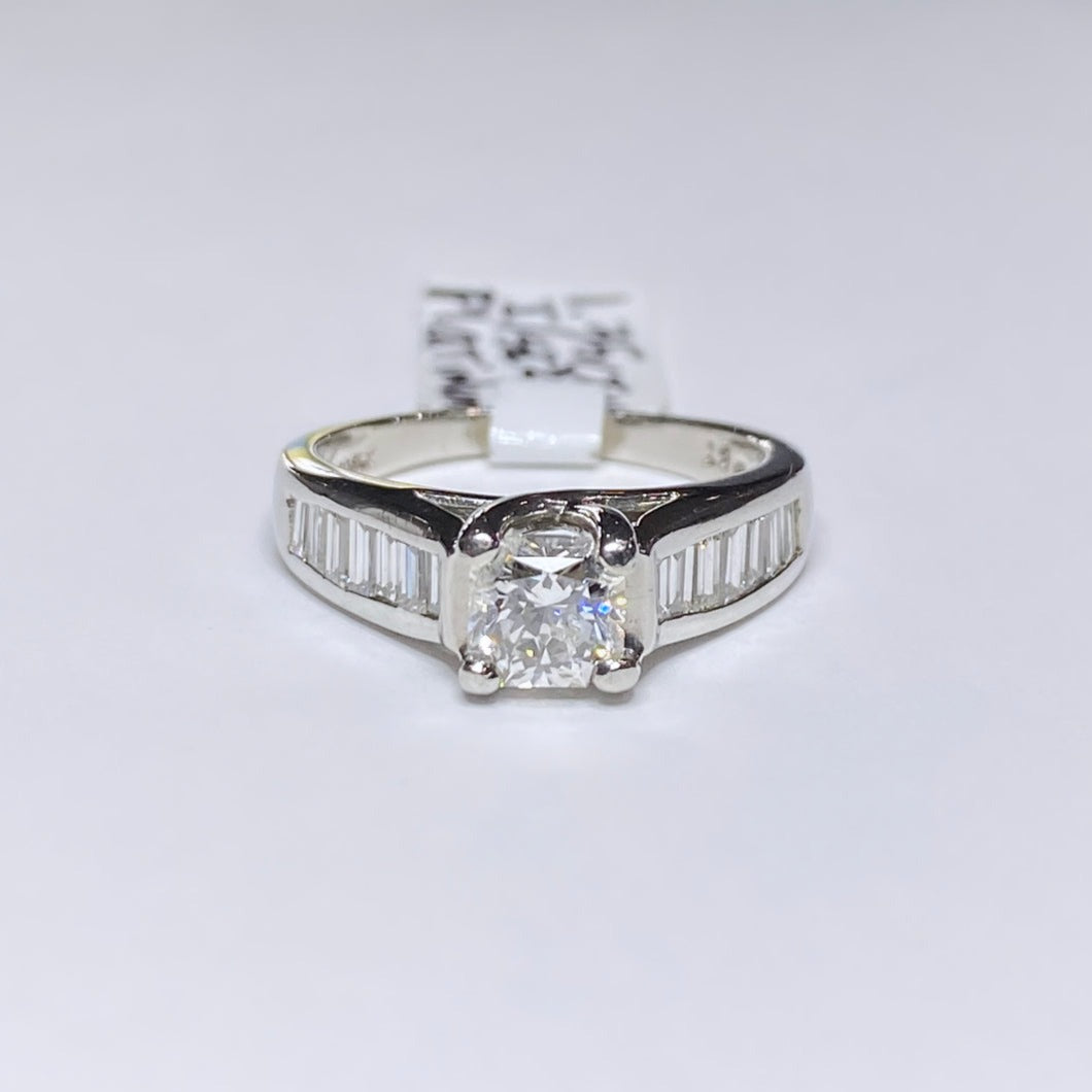 Platinum Radiant Cut W/Baguettes Ring