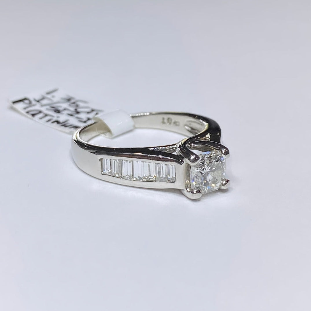 Platinum Radiant Cut W/Baguettes Ring