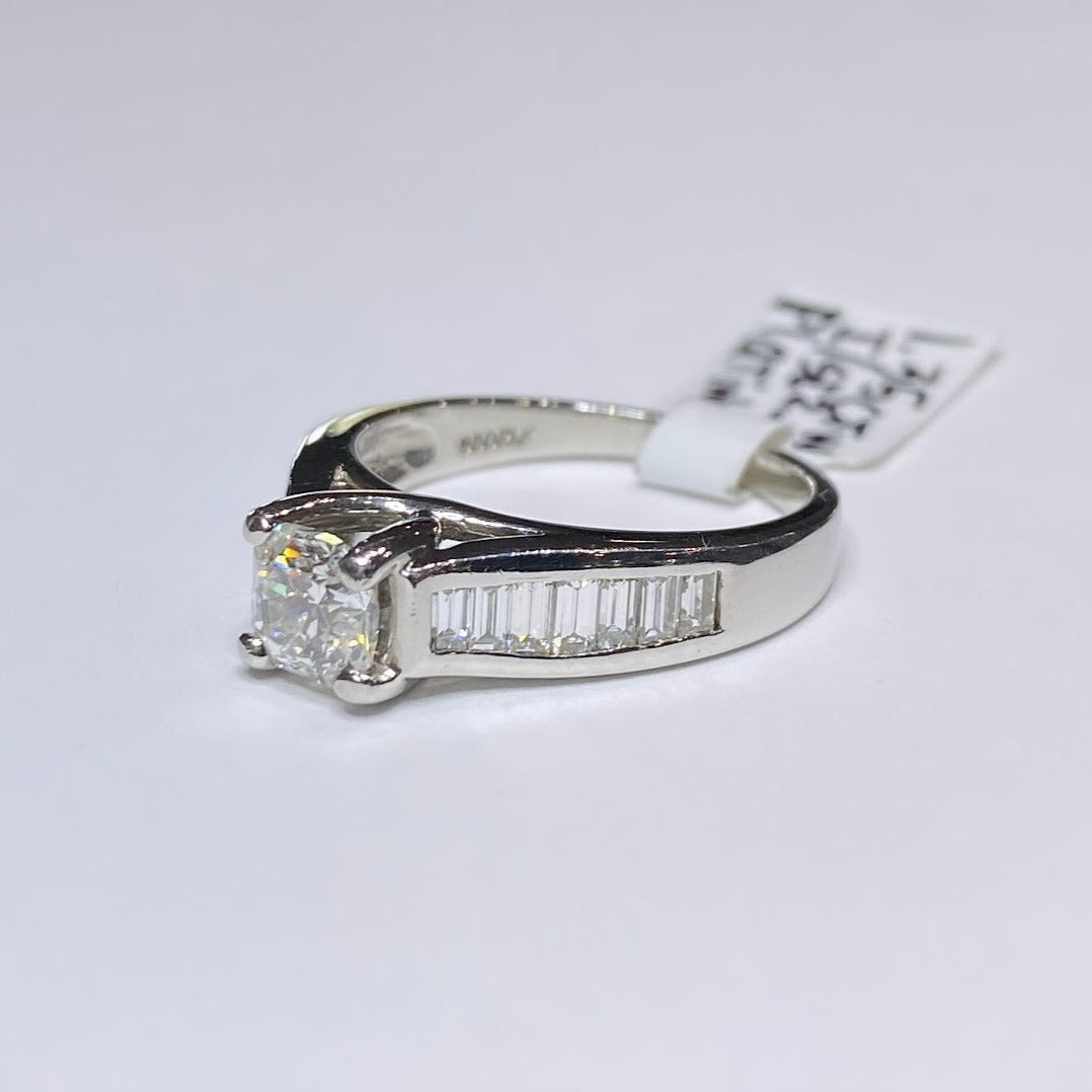 Platinum Radiant Cut W/Baguettes Ring