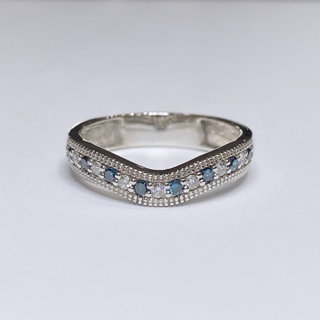 White & Blue Diamond Curved Band 14k