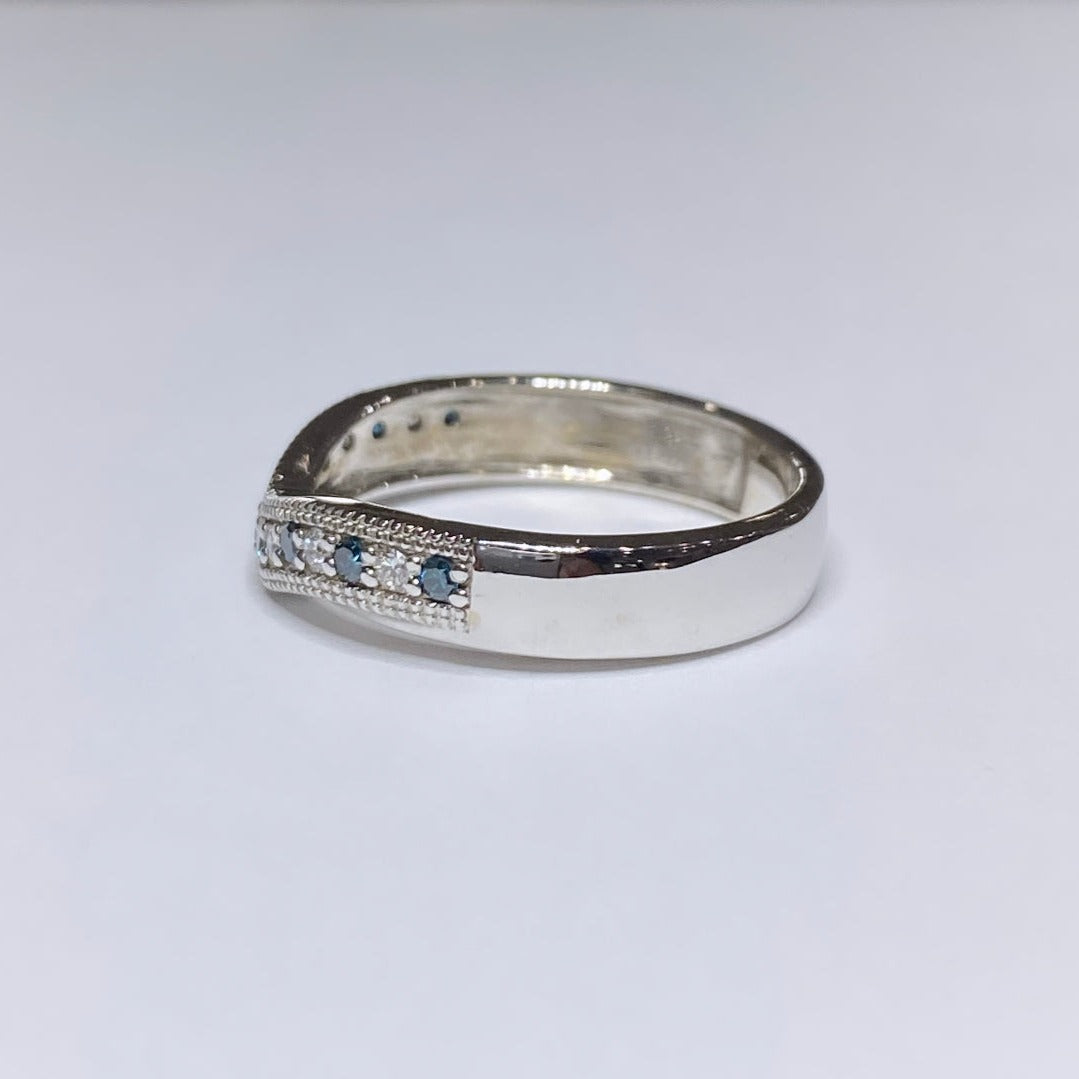 White & Blue Diamond Curved Band 14k