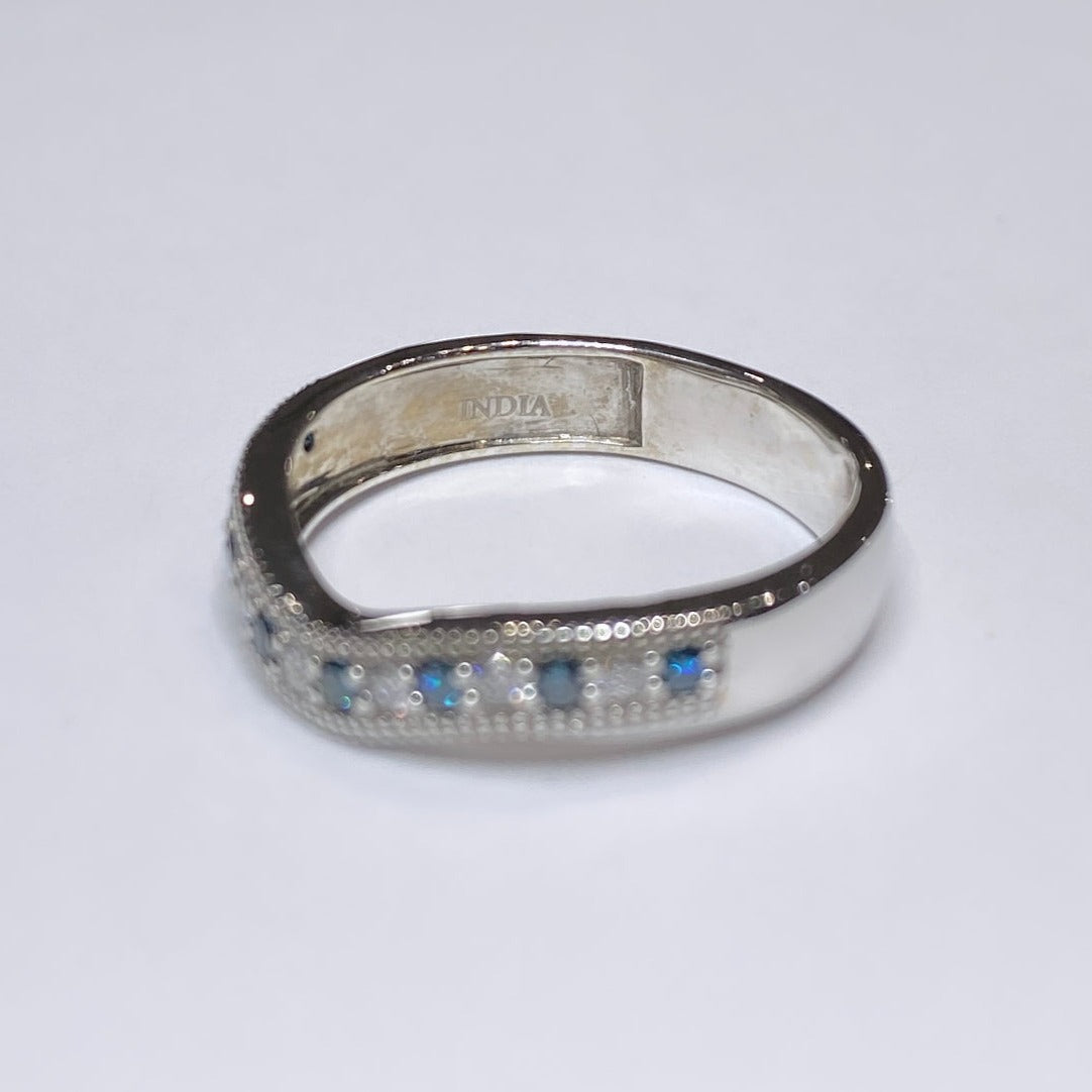 White & Blue Diamond Curved Band 14k