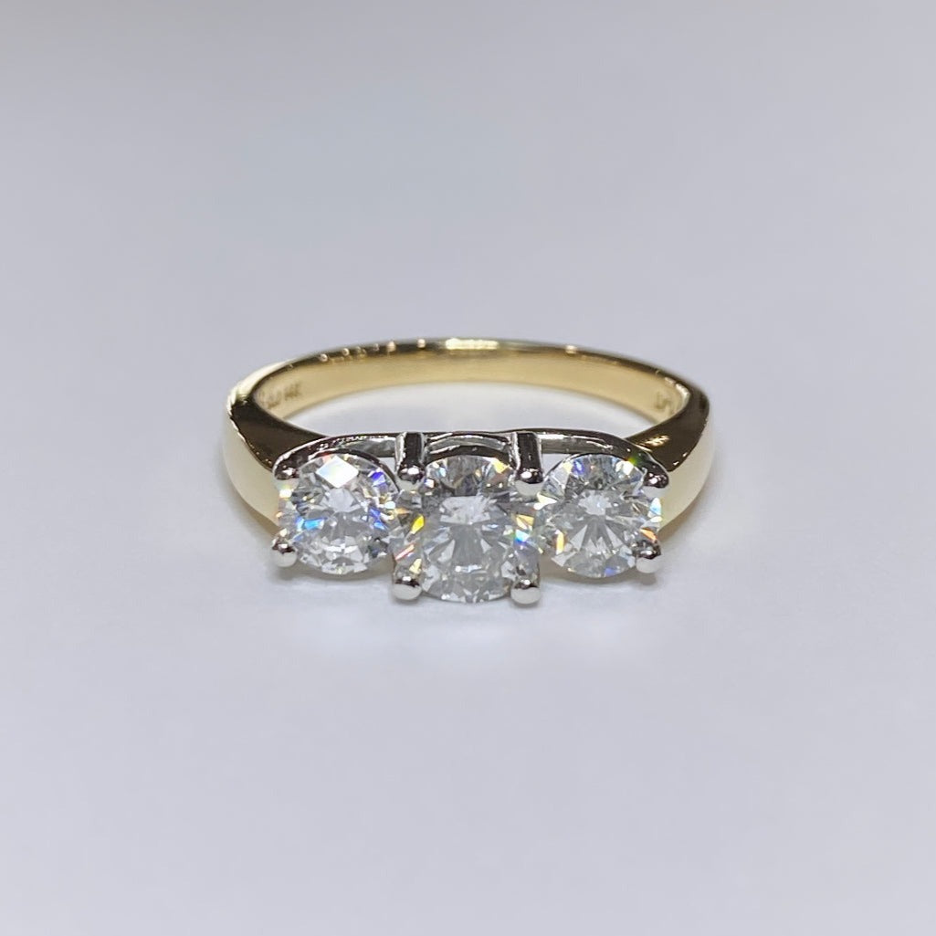 14k Round Three Stone Ring 1.60tcw