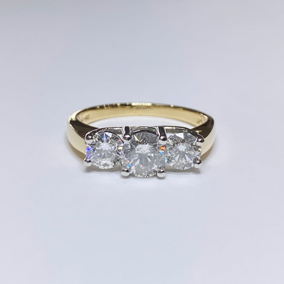 14k Round Three Stone Ring 1.60tcw