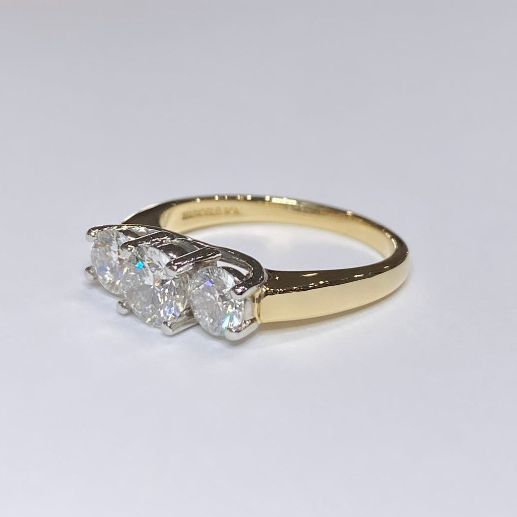 14k Round Three Stone Ring 1.60tcw