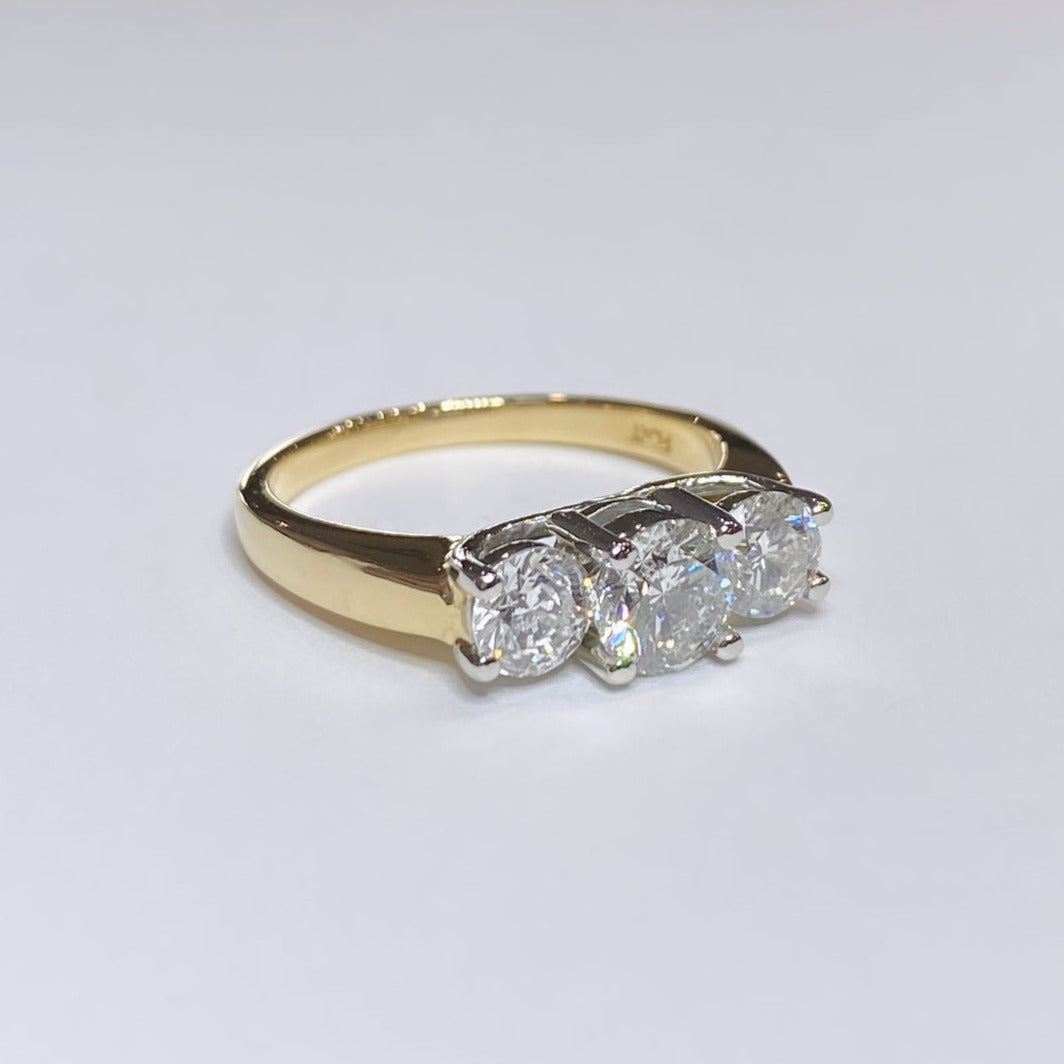 14k Round Three Stone Ring 1.60tcw