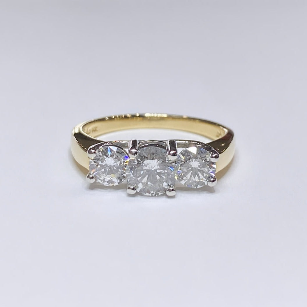14k Round Three Stone Ring 1.60tcw