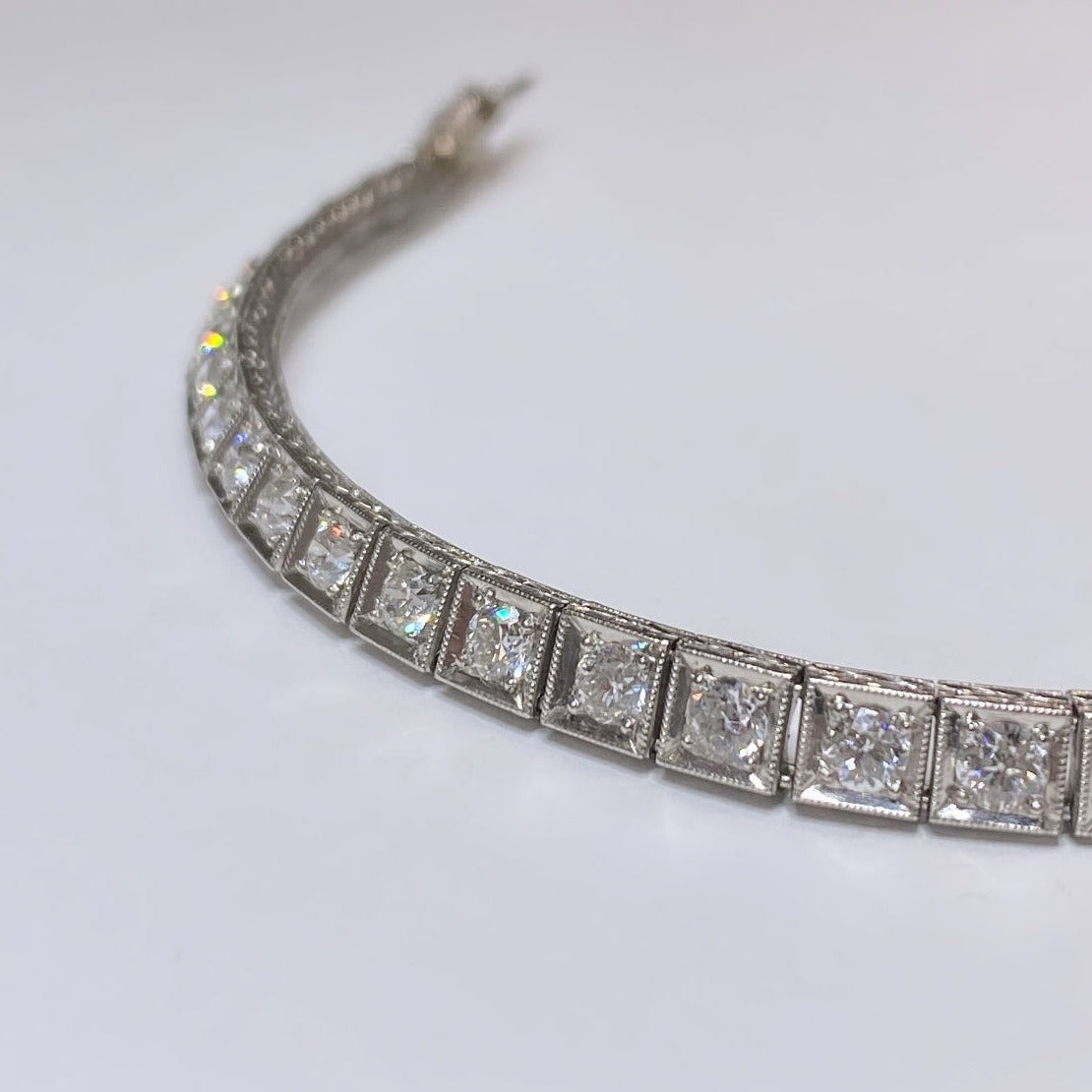 Platinum Euro Cut Diamond Tennis Bracelet