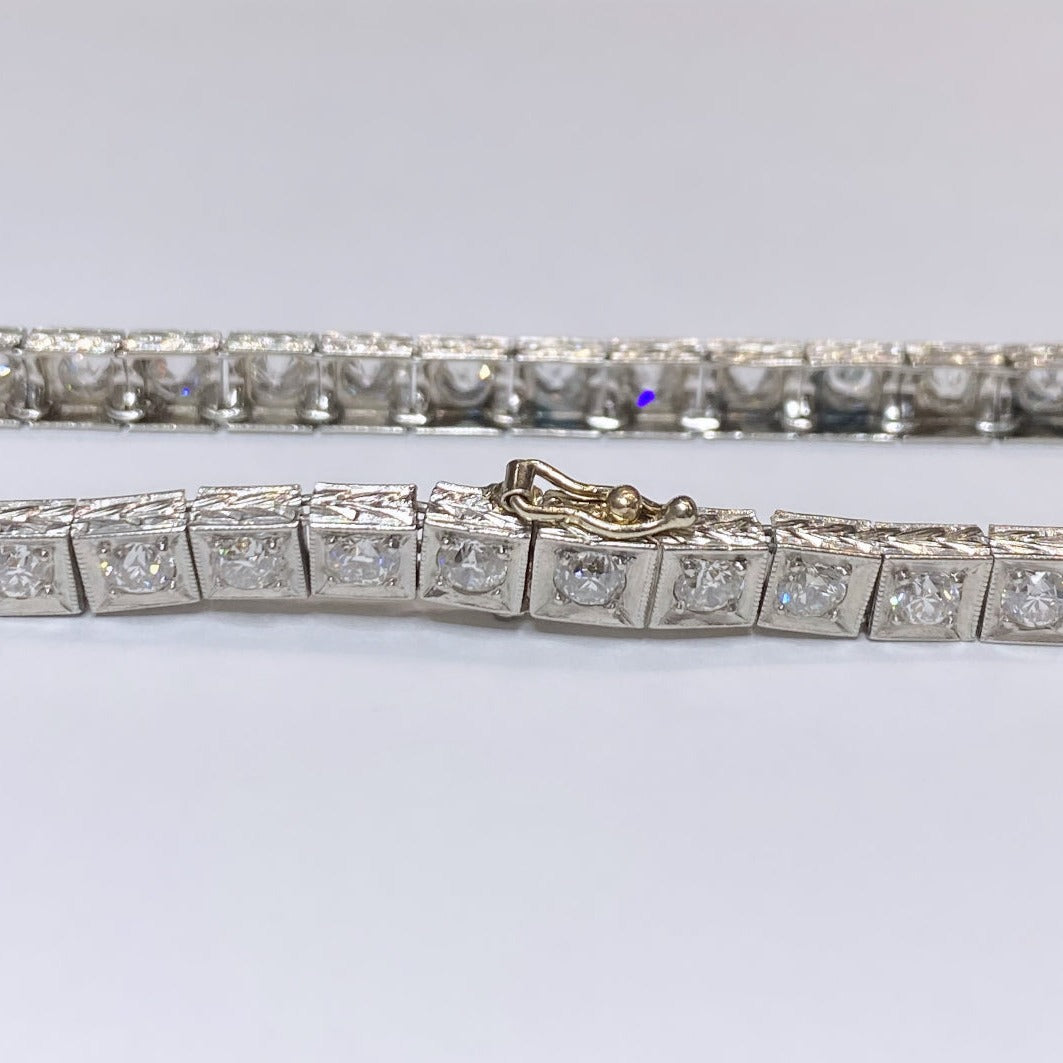 Platinum Euro Cut Diamond Tennis Bracelet