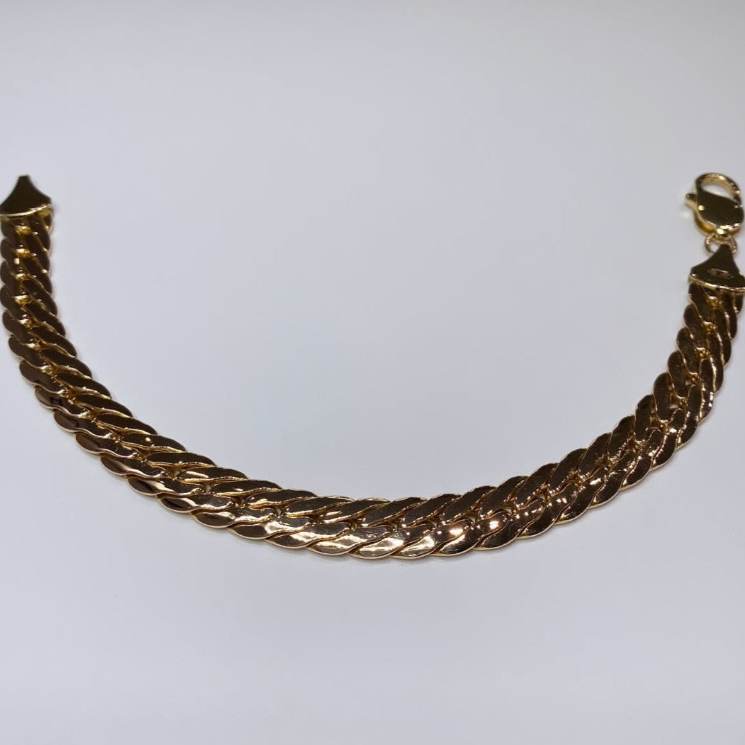 14k Two-tone Slant Curb Link Bracelet 8.5mm