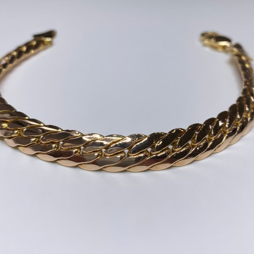 14k Two-tone Slant Curb Link Bracelet 8.5mm