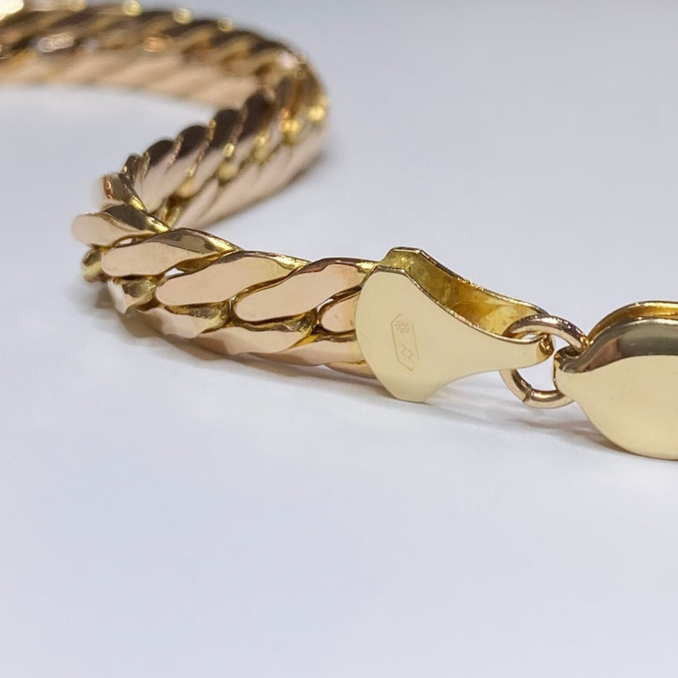 14k Two-tone Slant Curb Link Bracelet 8.5mm