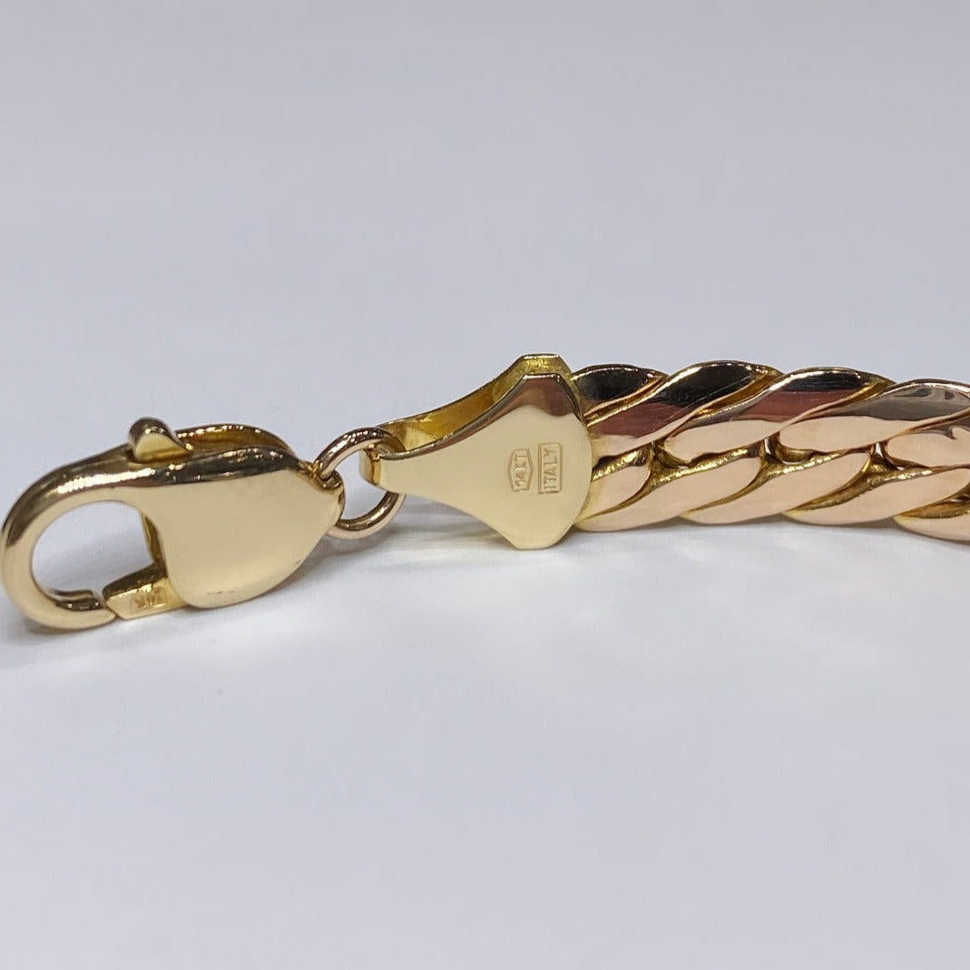 14k Two-tone Slant Curb Link Bracelet 8.5mm