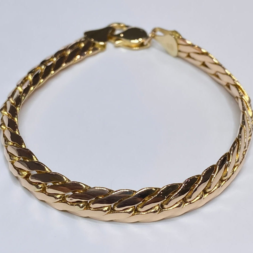 14k Two-tone Slant Curb Link Bracelet 8.5mm