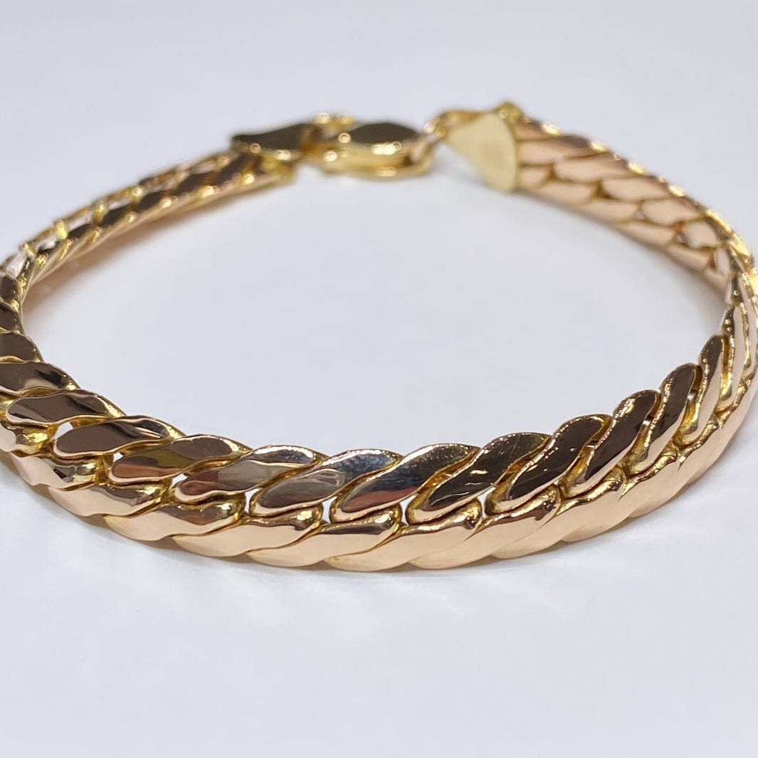 14k Two-tone Slant Curb Link Bracelet 8.5mm