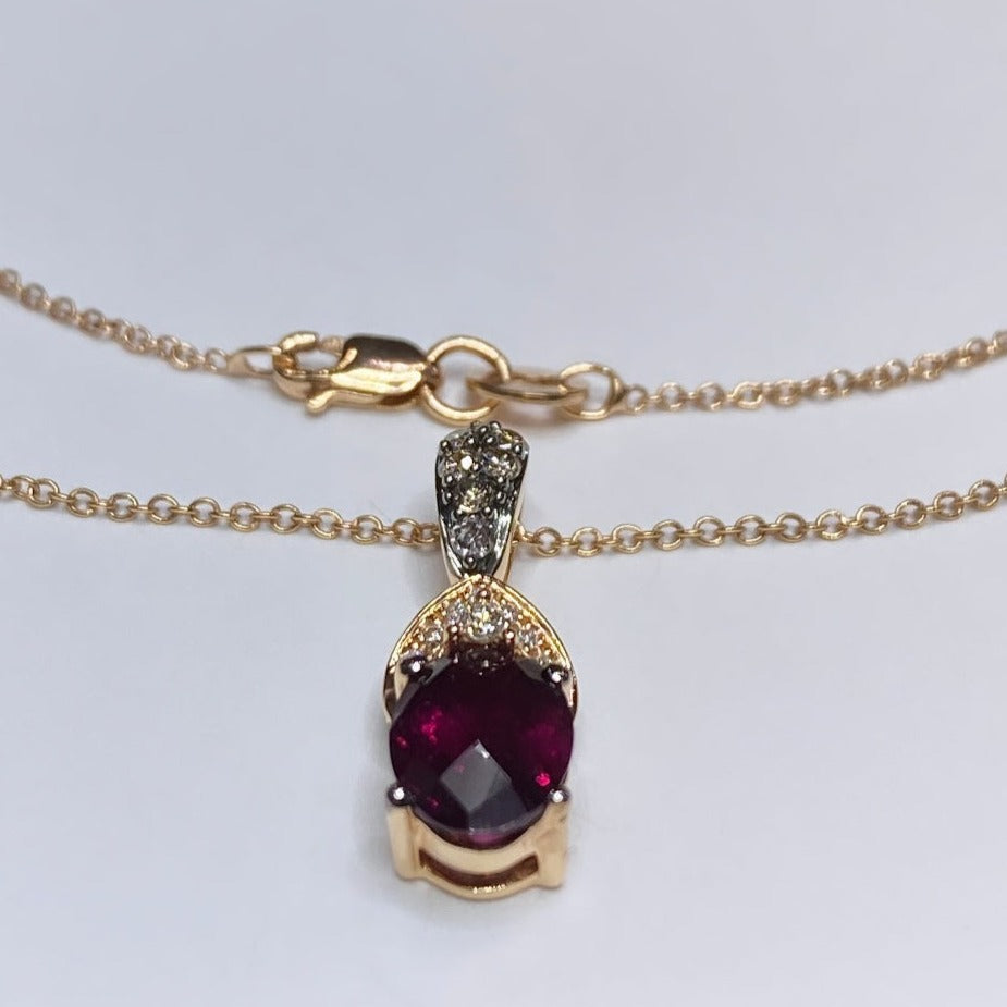 LeVian 14k Raspberry Rhodolite & Chocolate Diamond Pendant