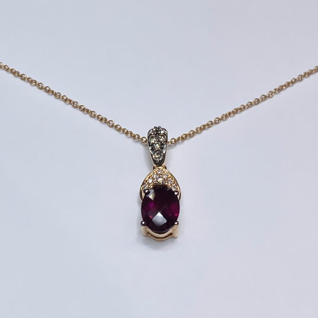 LeVian 14k Raspberry Rhodolite & Chocolate Diamond Pendant