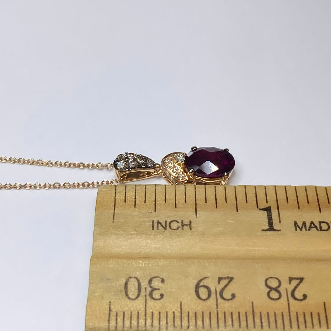 LeVian 14k Raspberry Rhodolite & Chocolate Diamond Pendant