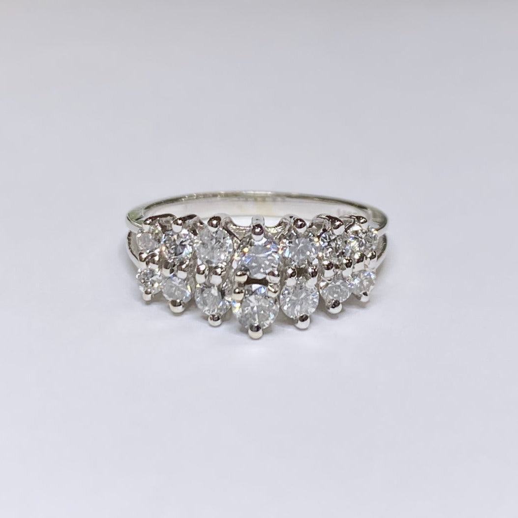 14k Double Row Pyramid Ring 1ctw