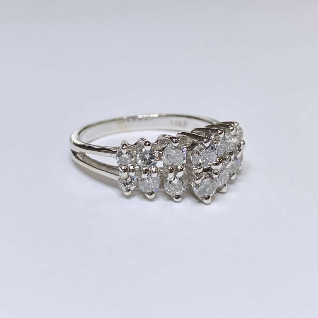 14k Double Row Pyramid Ring 1ctw