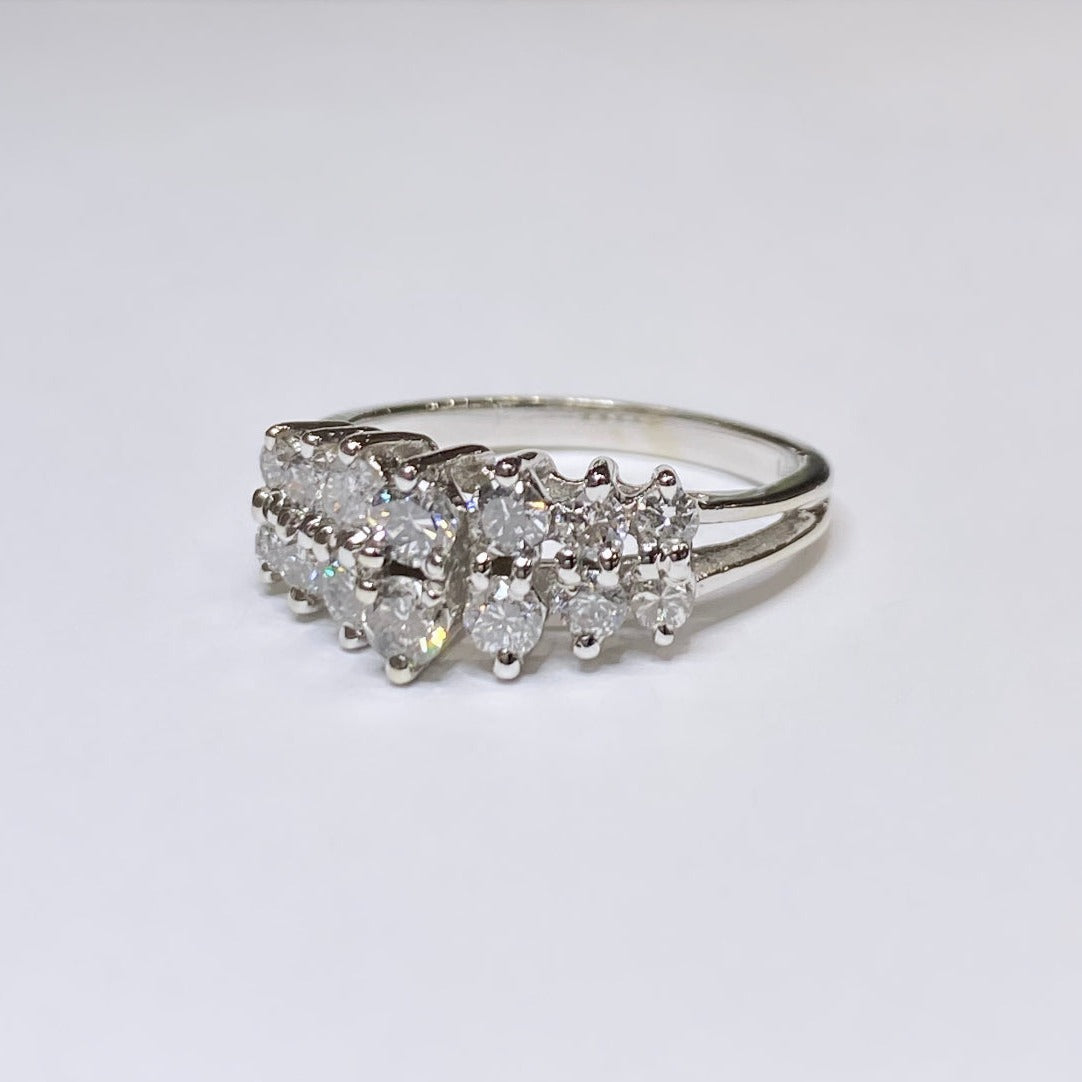 14k Double Row Pyramid Ring 1ctw
