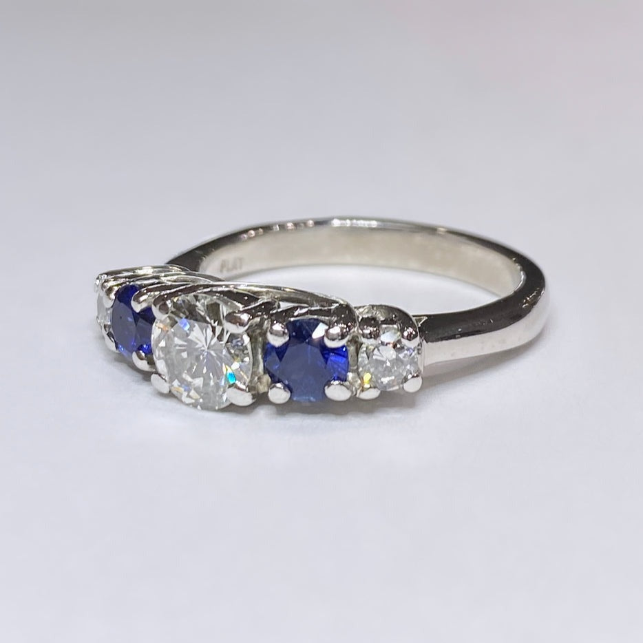 Diamond & Sapphire 5-Stone Platinum Ring