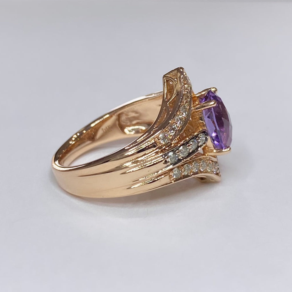 LeVian Amethyst Ring 1/2cttw Diamonds 14K Strawberry Gold