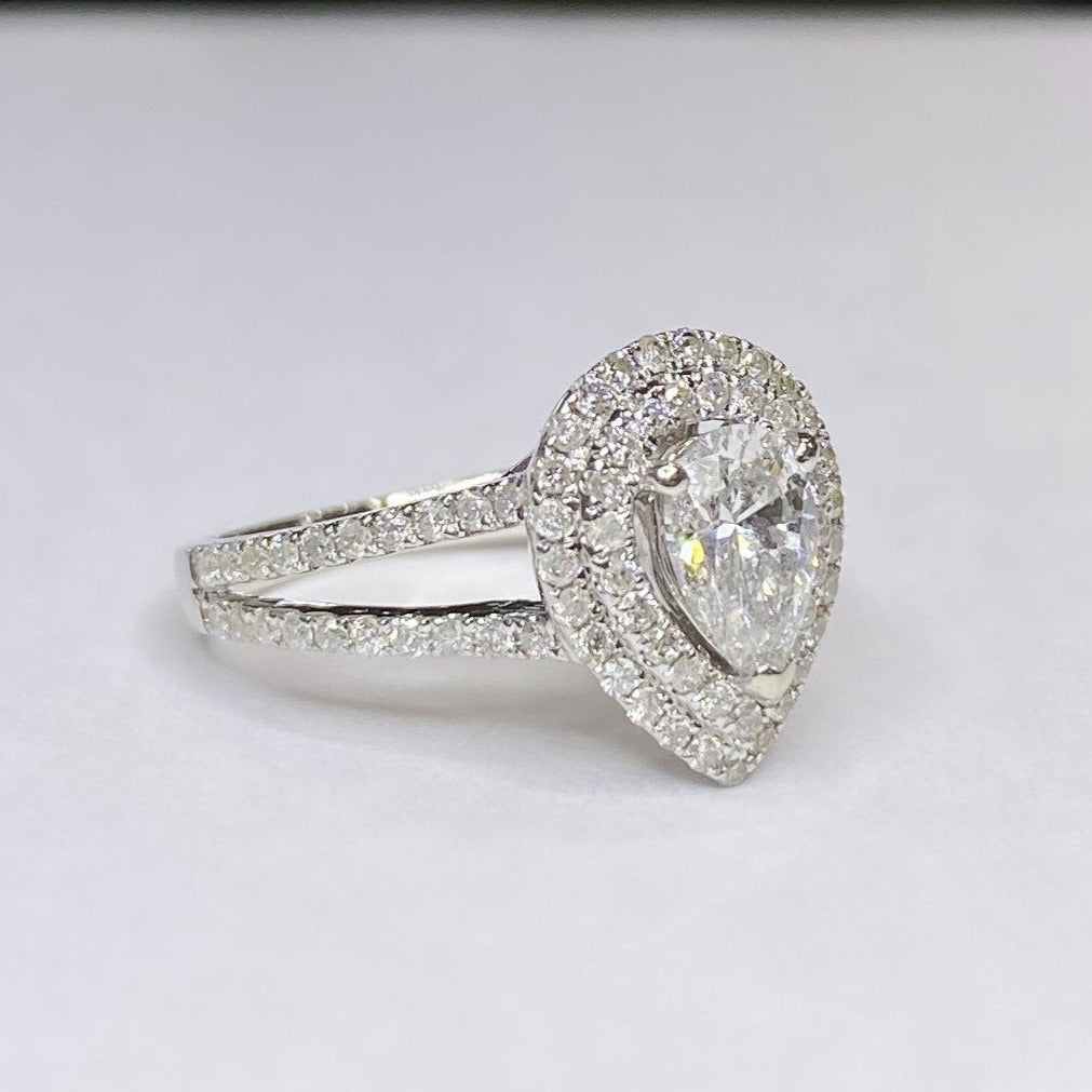 14k Double Halo Pear Shape Ring