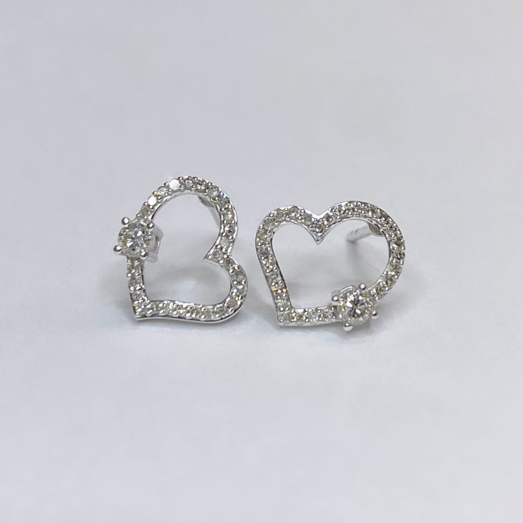 10k Open Heart Diamond Earrings