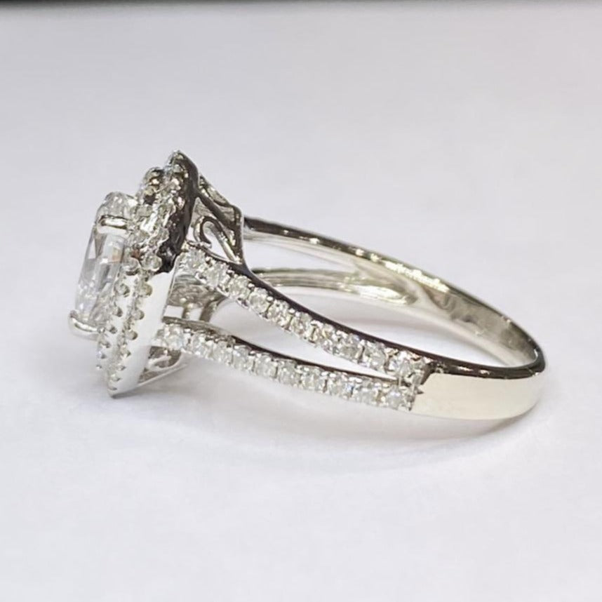 14k Double Halo Pear Shape Ring